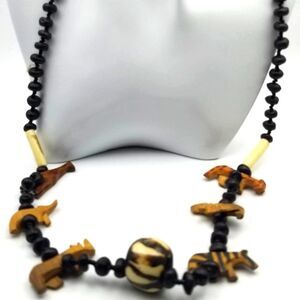 Wooden carved African animals necklace